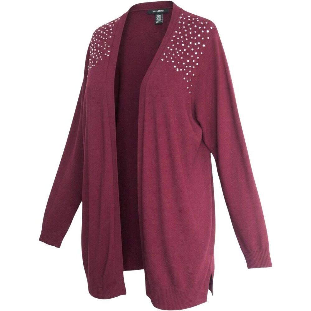 89th Madison Studded Shoulders Cardigan Burgundy Open Front Sweater Womens 1X